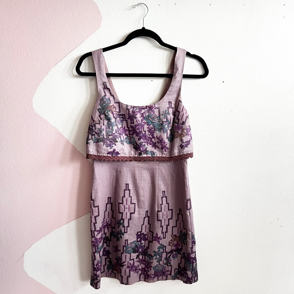 Free People Aztec Print Dress Boho Bohemian Festival Dreamy Retro Sz 0